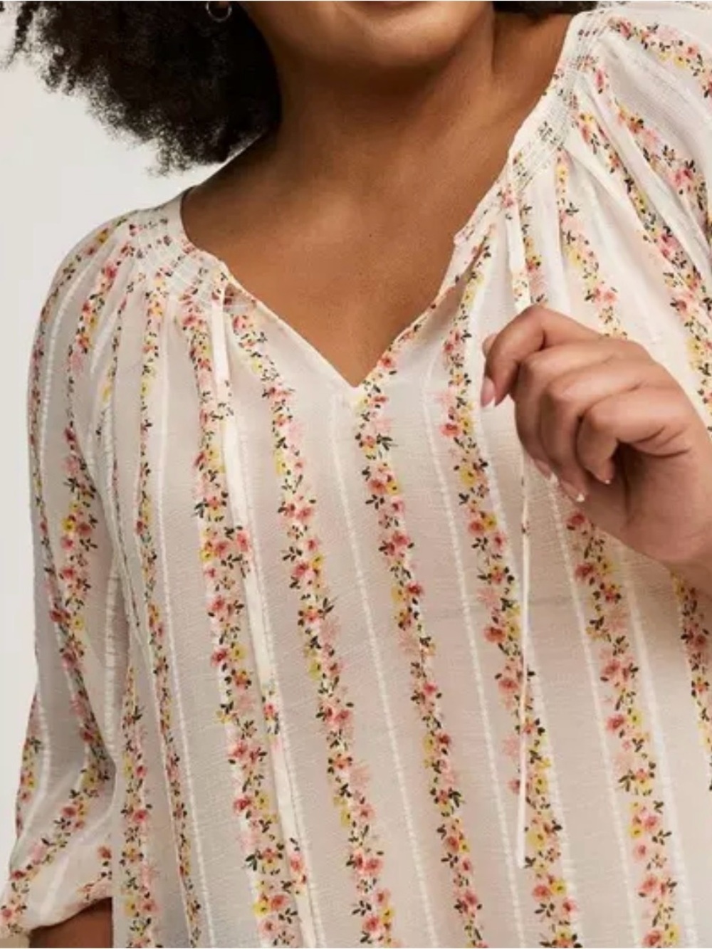 Torrid Floral Stripe Peasant Blouse tie top, slight sheer NWT Size 3X - Picture 3 of 15